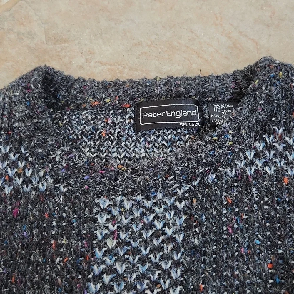 Plaid Crewneck Wool Blend Sweater Vintage Peter England - Picture 13 of 15